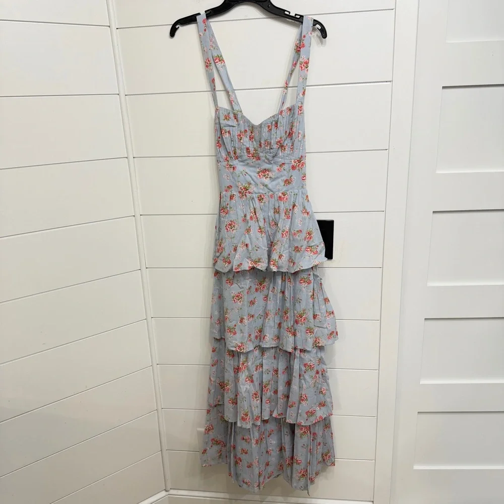 Abercrombie & Fitch Light Blue Floral Tiered Maxi Dress